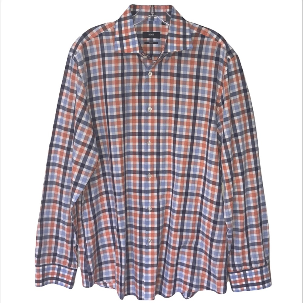 BOSS Hugo Boss Slim Fit Plaid Button Down Shirt Size 43 17